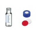 KIT Flacons transparent ND9 2mL avec label de marquage + Bouchons bleu polypropylène et septum Silicone/PTFE