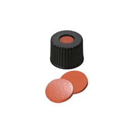 Bouchon ND8 noir en polypropylène à visser avec septum en Caoutchouc naturel /TEF Bouchon ND8 noir en polypropylène à visser avec septum en Caoutchouc naturel /TEF