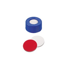 Bouchon ND9 bleu en polypropylène à visser avec septum en Silicone/PTFE Bouchon ND9 bleu en polypropylène à visser avec septum en Silicone/PTFE