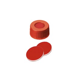 Bouchon ND9 rouge en polypropylène à visser avec septum en PTFE/Silicone/PTFE Bouchon ND9 rouge en polypropylène à visser avec septum en PTFE/Silicone/PTFE