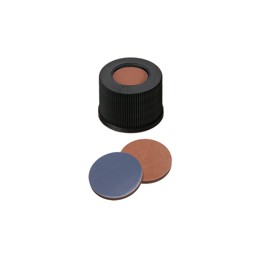 Bouchon ND13 noir en polypropylène à visser avec septum en Butyl/PTFE Bouchon ND13 noir en polypropylène à visser avec septum en Butyl/PTFE