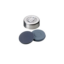 Bouchon à opercule central déchirable laqué ND20 à sertir avec septum en Butyl/PTFE (laminé au PTFE) Bouchon à opercule central déchirable laqué ND20 à sertir avec septum en Butyl/PTFE (laminé au PTFE)