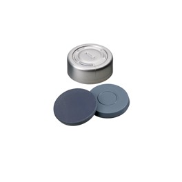 Bouchon à opercule entièrement déchirable laqué ND20 à sertir avec septum en Butyl/PTFE (laminé au PTFE) Bouchon à opercule entièrement déchirable laqué ND20 à sertir avec septum en Butyl/PTFE (laminé au PTFE)