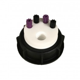Bouchon de sécurité poubelle S55 avec 4 entrées (1/8" ou 1/16")+ 1 filetage pour cartouche de charbon actif Bouchon de sécurité poubelle S55 avec 4 entrées (1/8" ou 1/16")+ 1 filetage pour cartouche de charbon actif