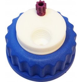 Bouchon de sécurité poubelle GL45 avec 1 entrée (1/8" ou 1/16") + 1 filetage pour cartouche de charbon actif Bouchon de sécurité poubelle GL45 avec 1 entrée (1/8" ou 1/16") + 1 filetage pour cartouche de charbon actif