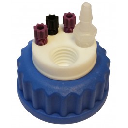 Bouchon de sécurité poubelle GL45 avec 3 entrées (1/8" ou 1/16") + 1 filetage pour cartouche de charbon actif + 1 leak (6-9mm)
