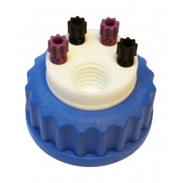 Bouchon de sécurité poubelle GL45 avec 4 entrées (1/8" ou 1/16") + 1 filetage pour cartouche de charbon actif