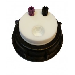 Bouchon de sécurité poubelle S55 avec 2 entrées (1/8" ou 1/16")+ 1 filetage pour cartouche de charbon actif Bouchon de sécurité poubelle S55 avec 2 entrées (1/8" ou 1/16")+ 1 filetage pour cartouche de charbon actif