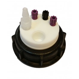 Bouchon de sécurité poubelle S55 avec 3 entrées (1/8" ou 1/16") + 1 filetage pour cartouche de charbon actif + 1 leak (6-9mm) Bouchon de sécurité poubelle S55 avec 3 entrées (1/8" ou 1/16") + 1 filetage pour cartouche de charbon actif + 1 leak (6-9mm)