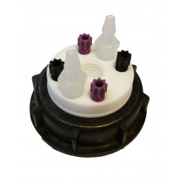 Bouchon de sécurité poubelle S55 avec 4 entrées (1/8" ou 1/16") + 1 filetage pour cartouche de charbon actif + 2 leak (6-9mm) Bouchon de sécurité poubelle S55 avec 4 entrées (1/8" ou 1/16") + 1 filetage pour cartouche de charbon actif + 2 leak (6-9mm)