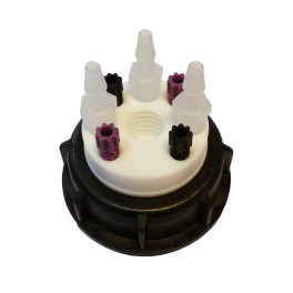 Bouchon de sécurité poubelle S55 avec 4 entrées (1/8" ou 1/16") + 1 filetage pour cartouche de charbon actif + 3 leak (6-9mm) Bouchon de sécurité poubelle S55 avec 4 entrées (1/8" ou 1/16") + 1 filetage pour cartouche de charbon actif + 3 leak (6-9mm)