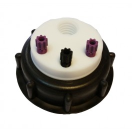 Bouchon de sécurité poubelle S60 avec 3 entrées (1/8" ou 1/16") + 1 filetage pour cartouche de charbon actif Bouchon de sécurité poubelle S60 avec 3 entrées (1/8" ou 1/16") + 1 filetage pour cartouche de charbon actif