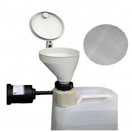 Bouchon avec entonnoir avec capôt pour bidon S55 et 1 filetage pour cartouche de charbon actif avec grille Bouchon avec entonnoir avec capôt pour bidon S55 et 1 filetage pour cartouche de charbon actif avec grille