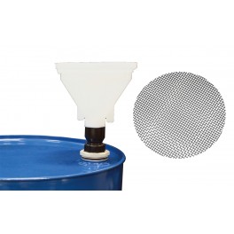 Bouchon avec entonnoir de sécurité XXL à bille flottante pour fût métallique avec grille